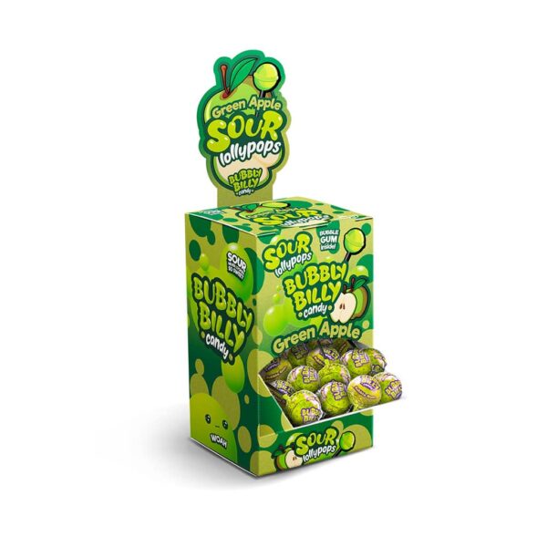 Bubbly Billy Candy Sour Lollipops - Green Apple Display