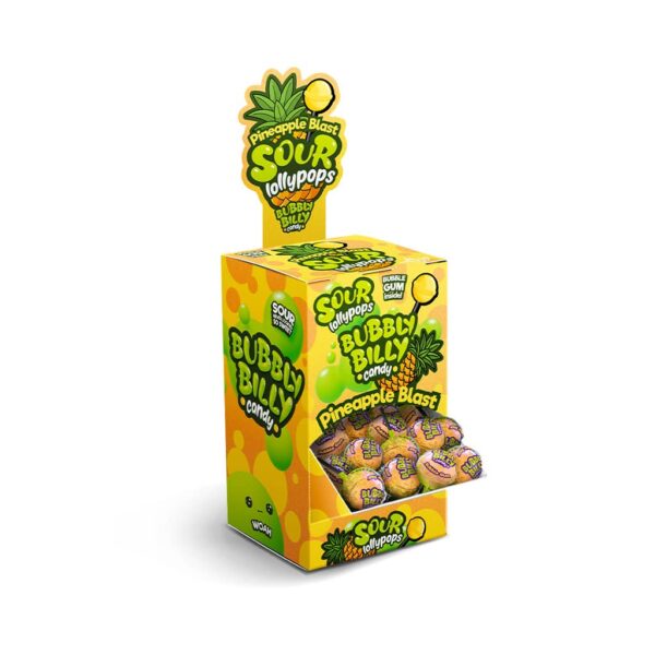 Bubbly Billy Candy Sour Lollipops - Pineapple Blast Display