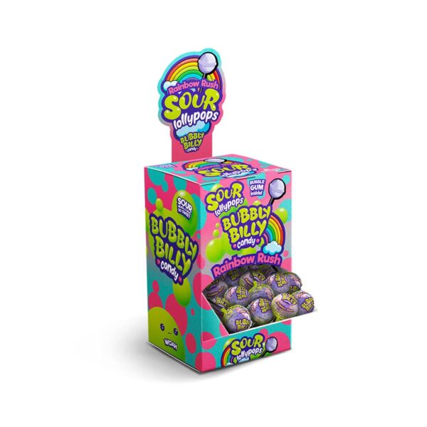 Bubbly Billy Candy Sour Lollipops - Rainbow Rush Display