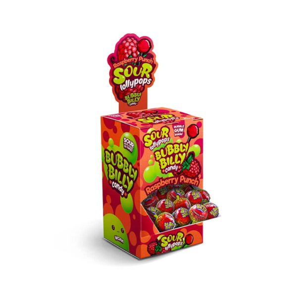 Bubbly Billy Candy Sour Lollipops - Raspberry Punch Display
