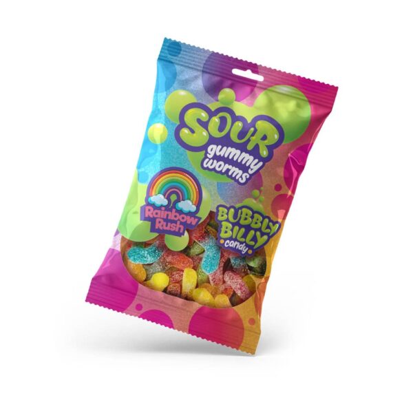 Bubbly Billy Candy Sour Worms - Rainbow Rush