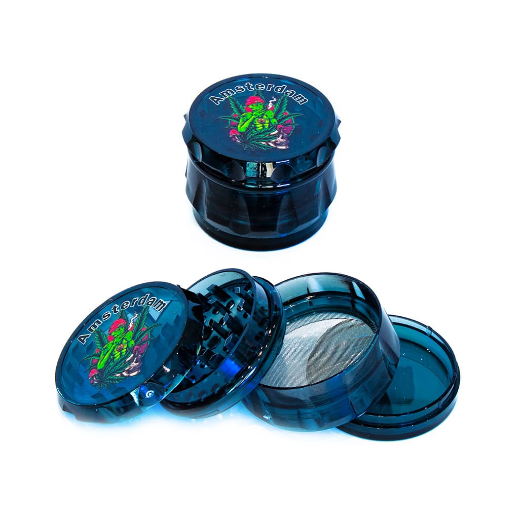 Amsterdam alien black plastic grinder wholesale display 4 part diamond teeth kief compartment
