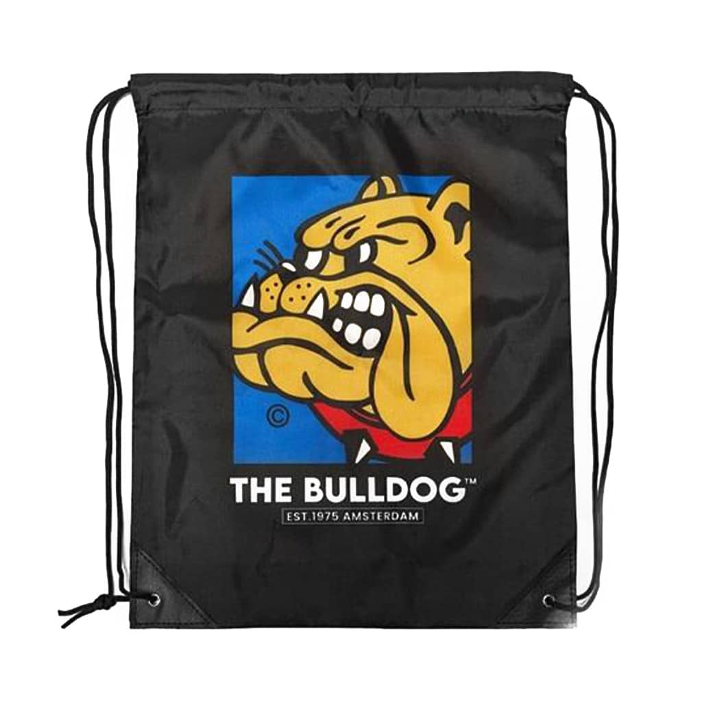 The Bulldog string bag In a Frame design lightweight drawstring tote with Amsterdam coffeeshop branding