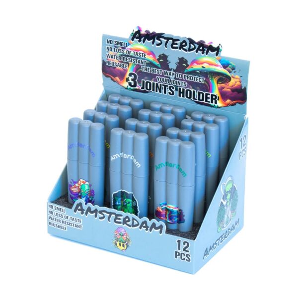 Amsterdam grey triple tube holder wholesale display smell-proof pre-roll storage reusable