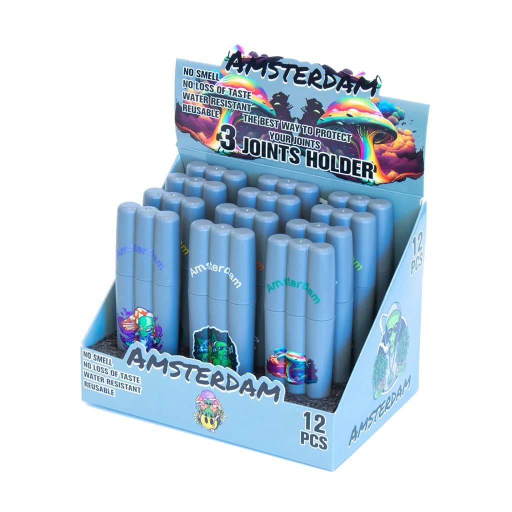 Amsterdam grey triple tube holder wholesale display smell-proof pre-roll storage reusable