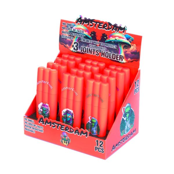 Amsterdam neon orange triple tube holder wholesale display smell-proof pre-roll storage