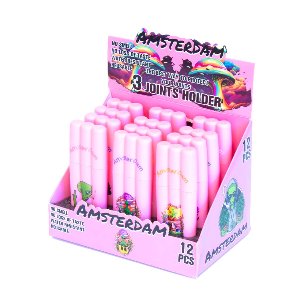 Amsterdam alien pink triple tube holder wholesale display smell-proof reusable pre-roll storage