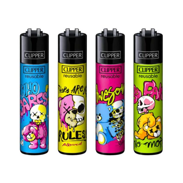 Clipper Premium Smoking Lighters - Bear Skulls - Wholesale Display