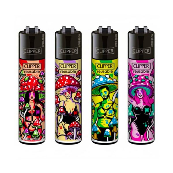 Clipper Premium Smoking Lighters - Kinky Shrooms - Wholesale Display