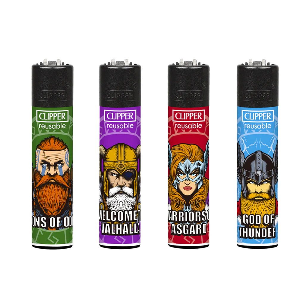 Clipper Premium Smoking Lighters - Kings of Valhalla - Wholesale Display