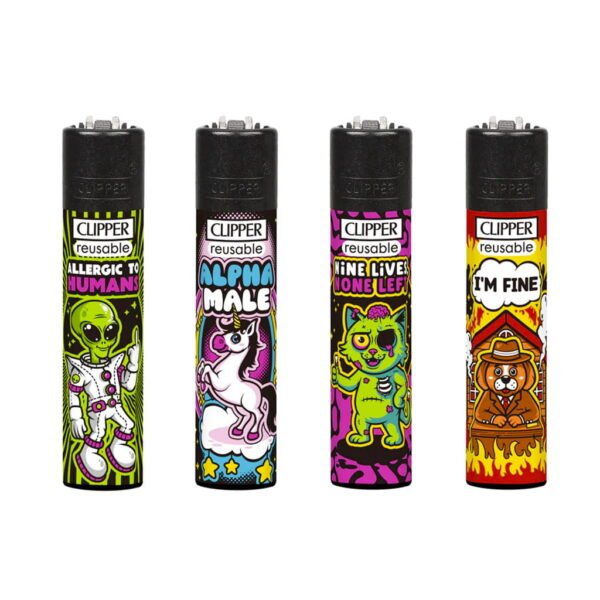 Clipper Premium Smoking Lighters - Mix Slogan #14 - Wholesale Display