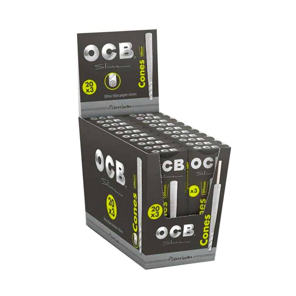 OCB Premium 3pcs Slim Cones 109mm - Wholesale Display 20 pcs