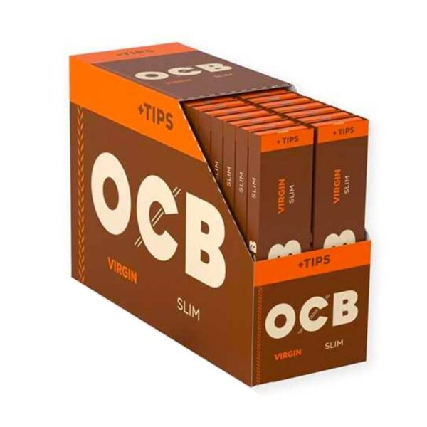 OCB Virgin Ultra-Thin Slim Unbleached Rolling Paper + Tips - Wholesale Display 32