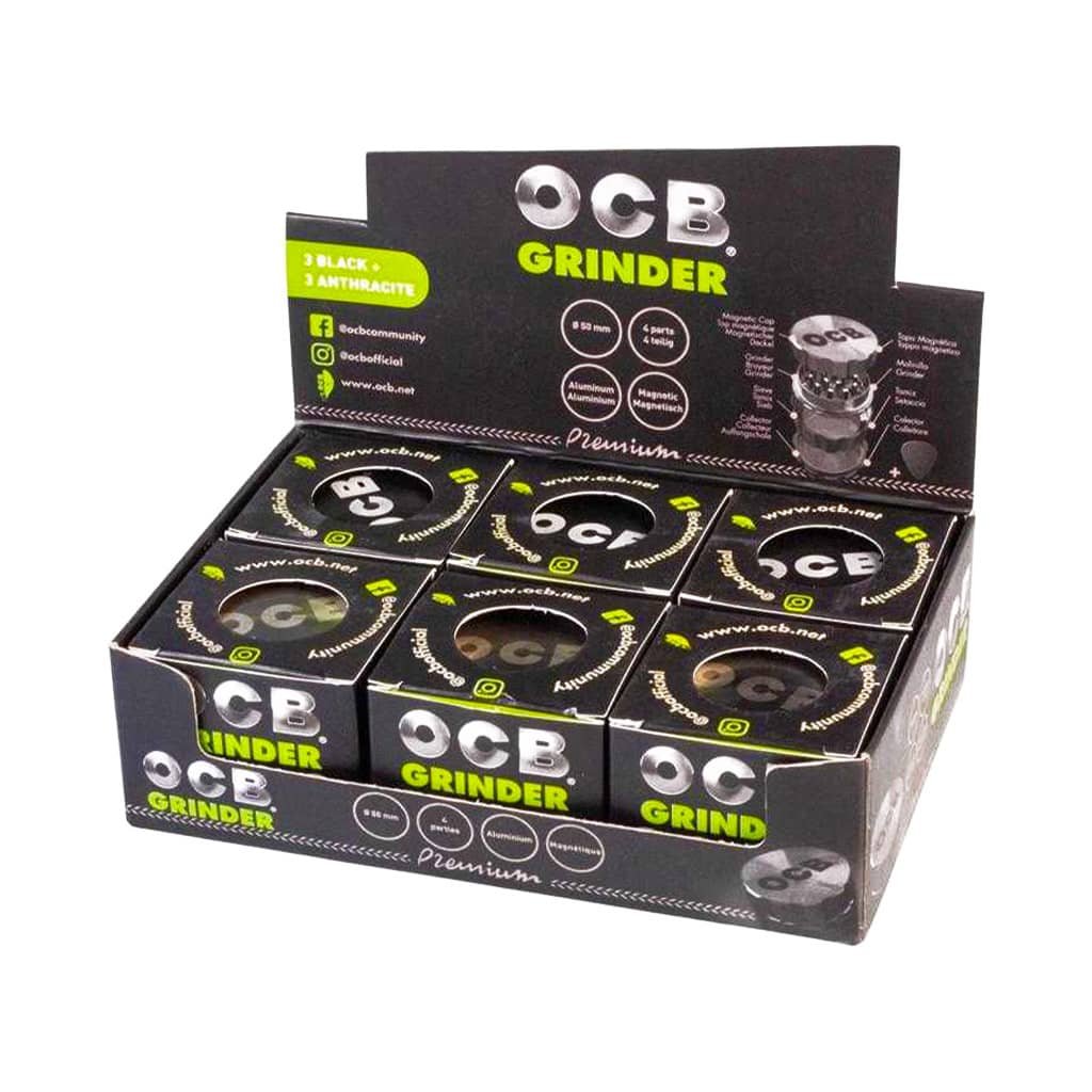 OCB - Aluminium Grinder 4 Parts - 55mm - Black and Silver - Wholesale Display 6 pcs - Image 2