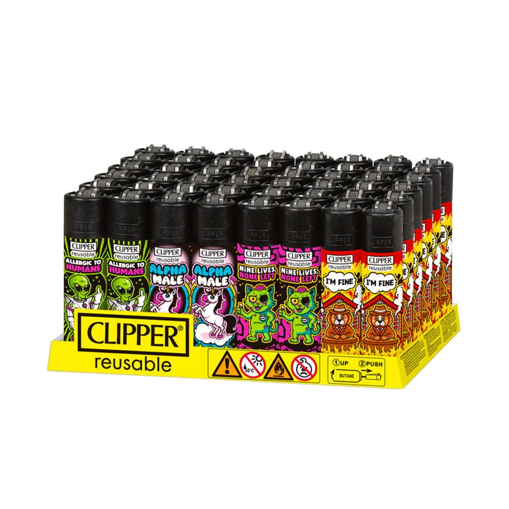 Clipper Premium Smoking Lighters - Mix Slogan #14 - Wholesale Display - Image 2