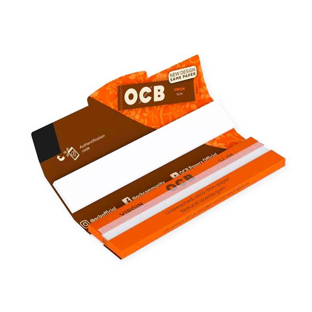 OCB Virgin Ultra-Thin Slim Unbleached Rolling Paper + Tips - Wholesale Display 32 - Image 2
