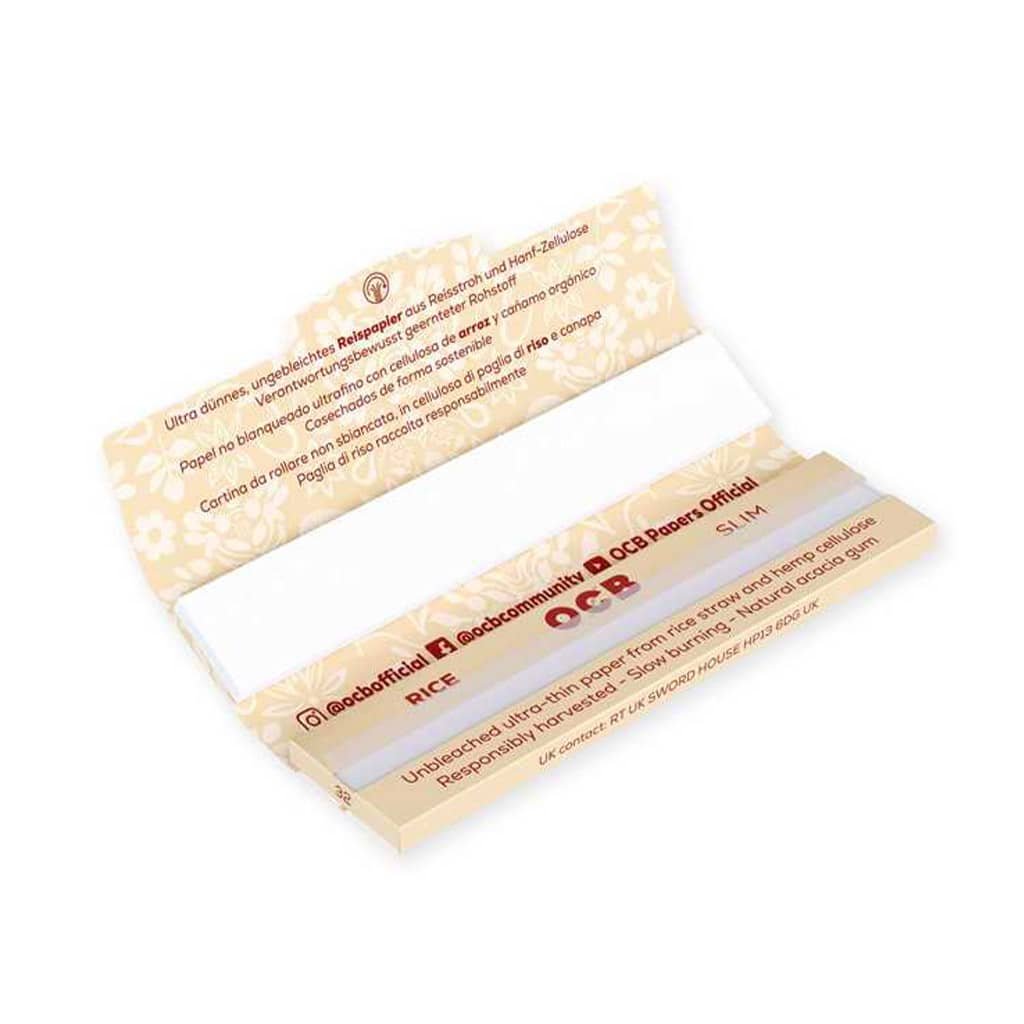 OCB Rice Ultra-Thin Slim Unbleached Rolling Paper + Tips - Wholesale Display 32 pcs - Image 2