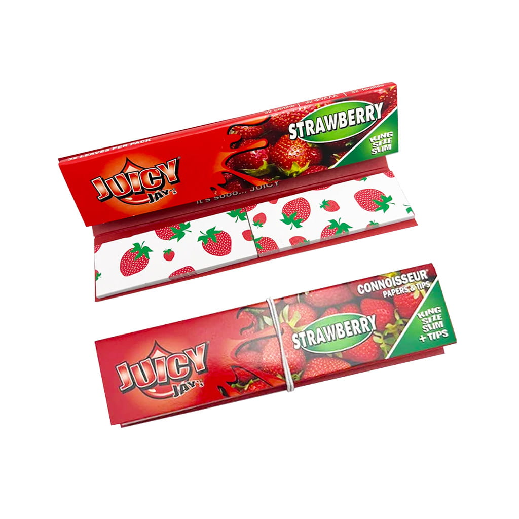 Juicy Jay's Connoisseur King Size Slim Rolling Paper + Tips - Strawberry