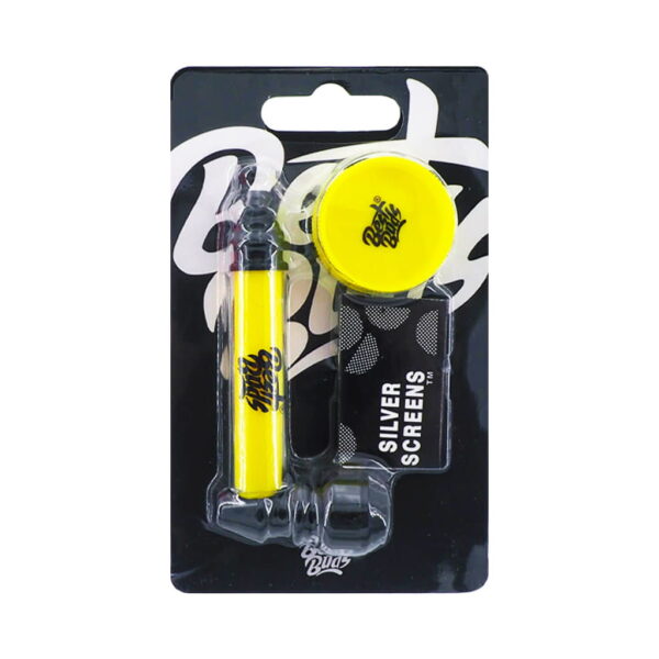 Best Buds Metal Pipe with Mini Grinder and Screens - Mix Colors - Design A