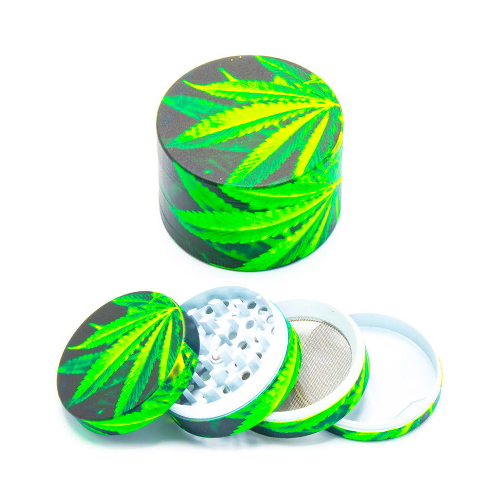 Glow in the Dark Metal Grinder - Green Leaf 1 - Design B