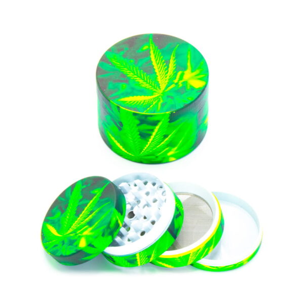 Glow in the Dark Metal Grinder - Green Leaf 1 - Design E