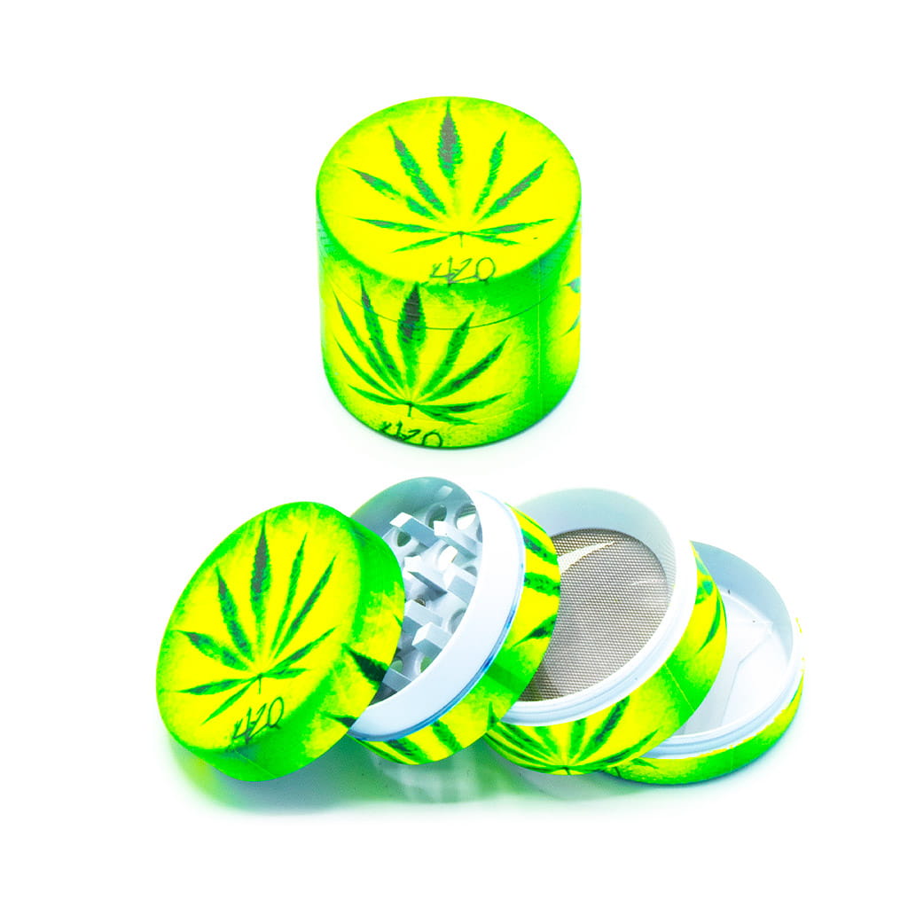 Glow in the Dark Metal Grinder - Green Leaf 2 - Design A