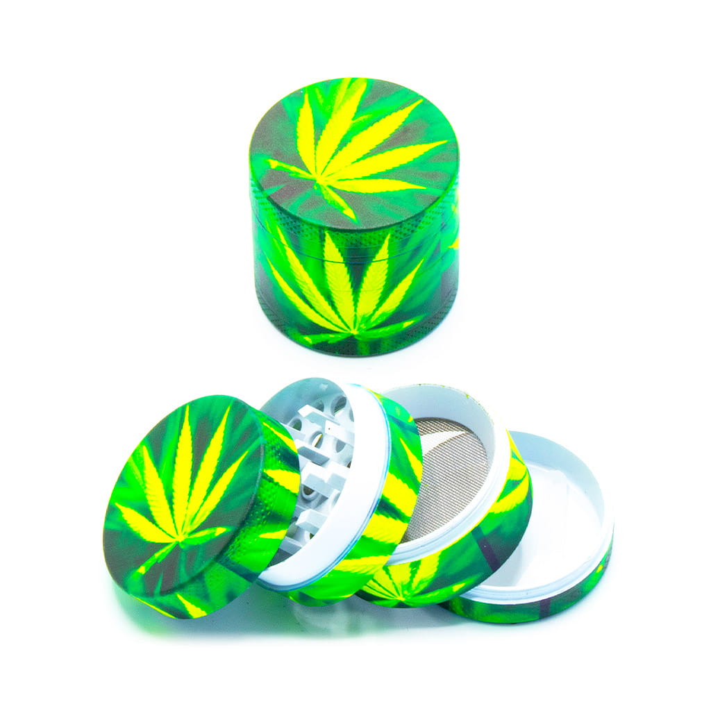 Glow in the Dark Metal Grinder - Green Leaf 2 - Design D
