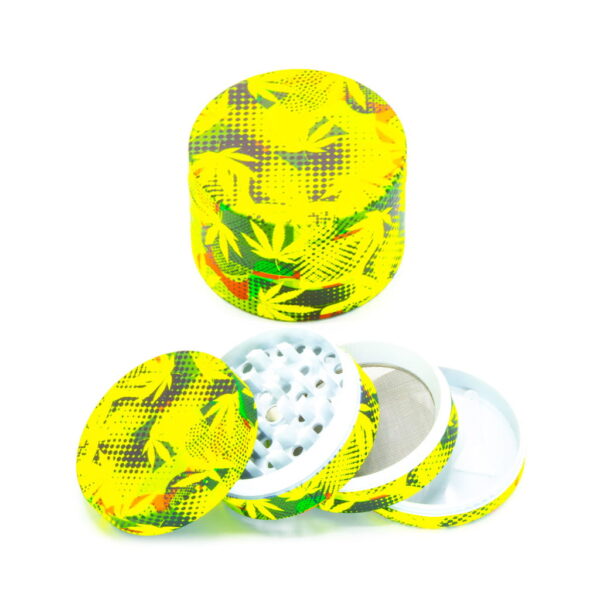 Glow in the Dark Metal Grinder - Rasta Leaf - Large - Design A