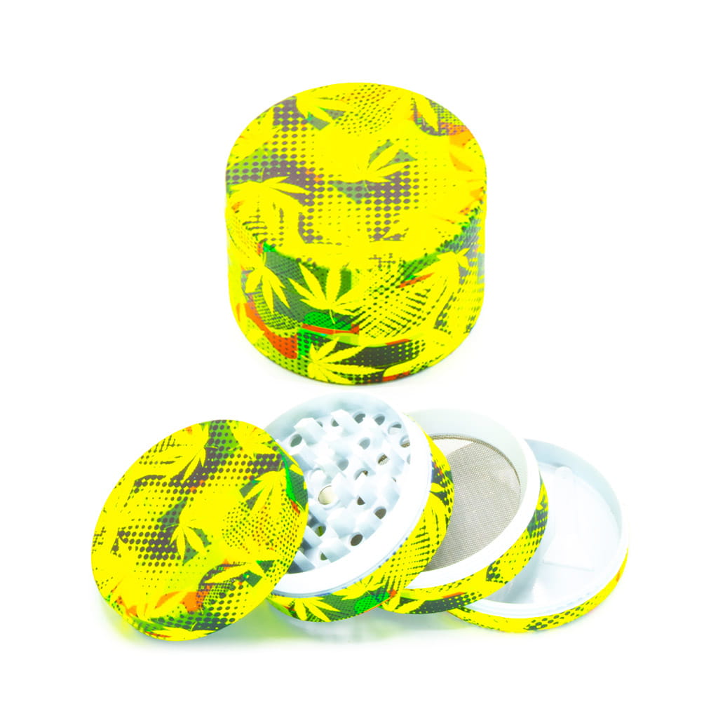Glow in the Dark Metal Grinder - Rasta Leaf - Large - Design A