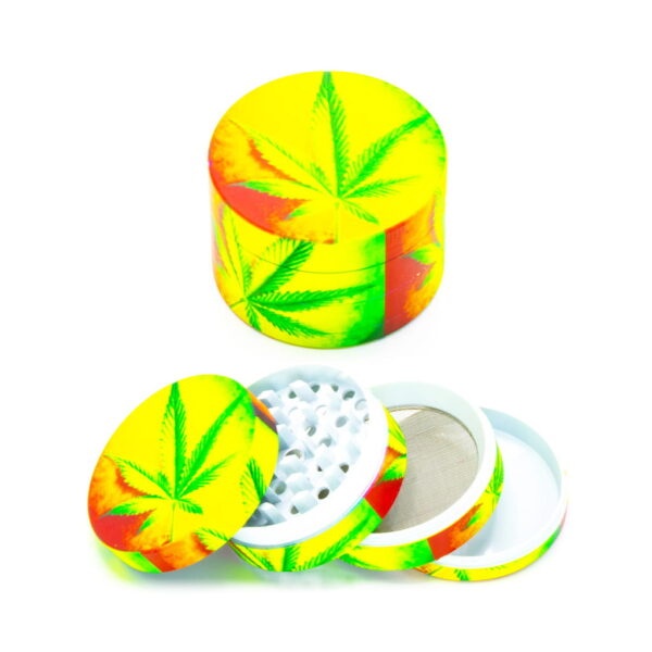 Glow in the Dark Metal Grinder - Rasta Leaf - Large - Design B