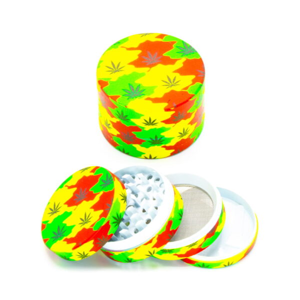 Glow in the Dark Metal Grinder - Rasta Leaf - Large - Design C