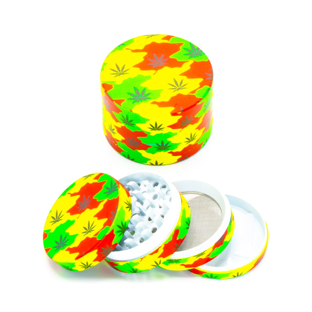 Glow in the Dark Metal Grinder - Rasta Leaf - Large - Design C