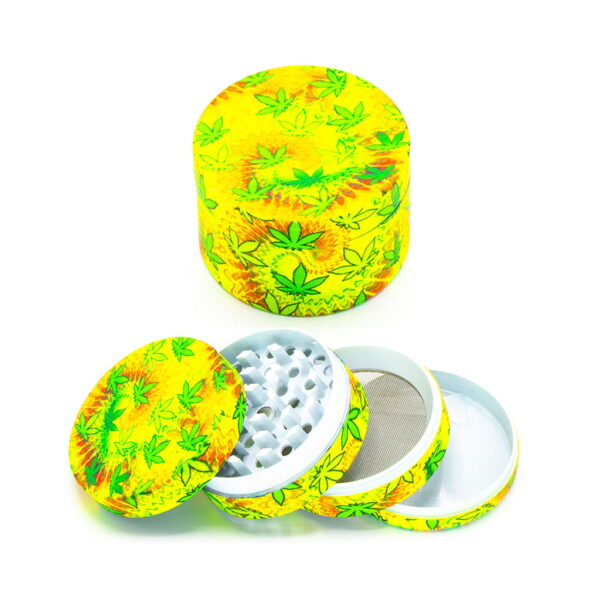 Glow in the Dark Metal Grinder - Rasta Leaf - Large - Design D
