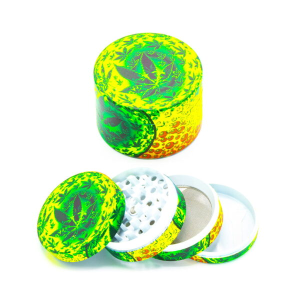 Glow in the Dark Metal Grinder - Rasta Leaf - Large - Design E
