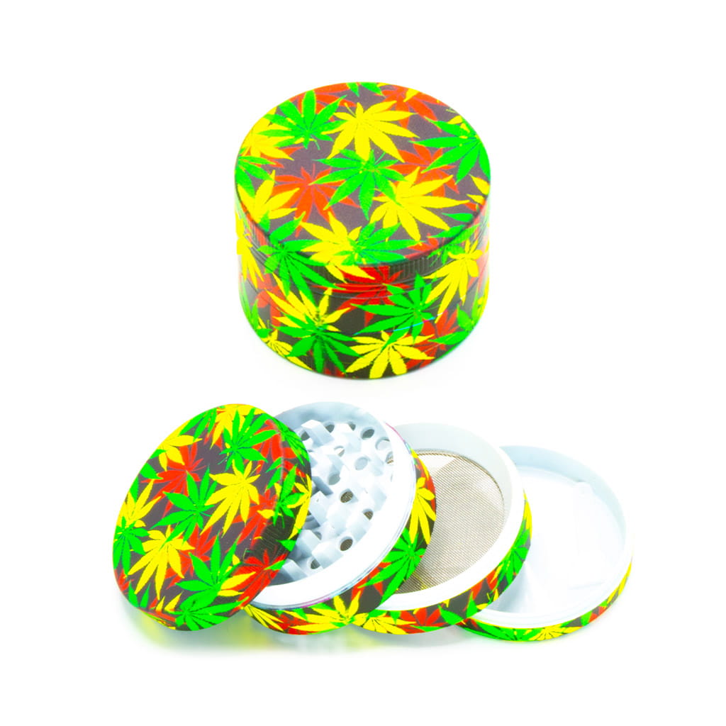 Glow in the Dark Metal Grinder - Rasta Leaf - Large - Design F