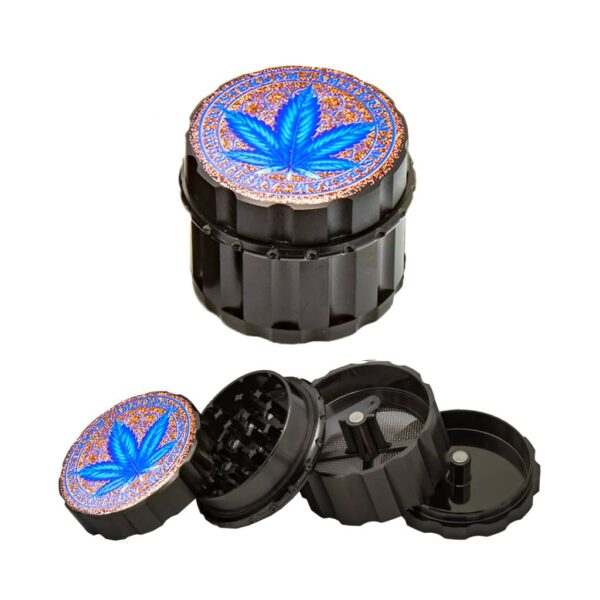 Metal Grinder - 4 Parts - Glitter Cannabis Leaf - Design B