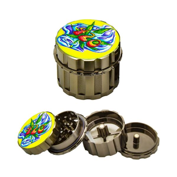 Metal Grinder - 4 Parts - Glow in the Dark Cannabis - Design A