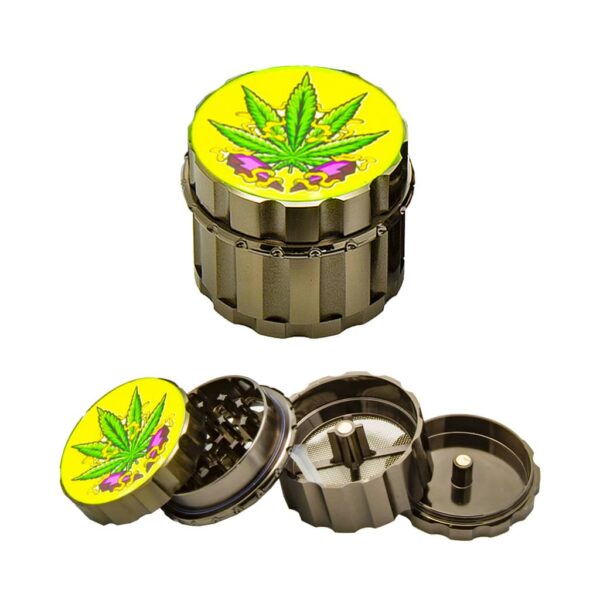 Metal Grinder - 4 Parts - Glow in the Dark Cannabis - Design B