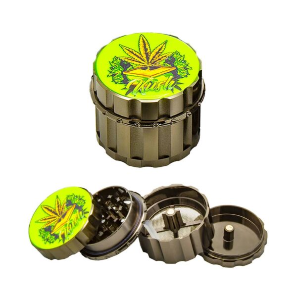 Metal Grinder - 4 Parts - Glow in the Dark Cannabis - Design C
