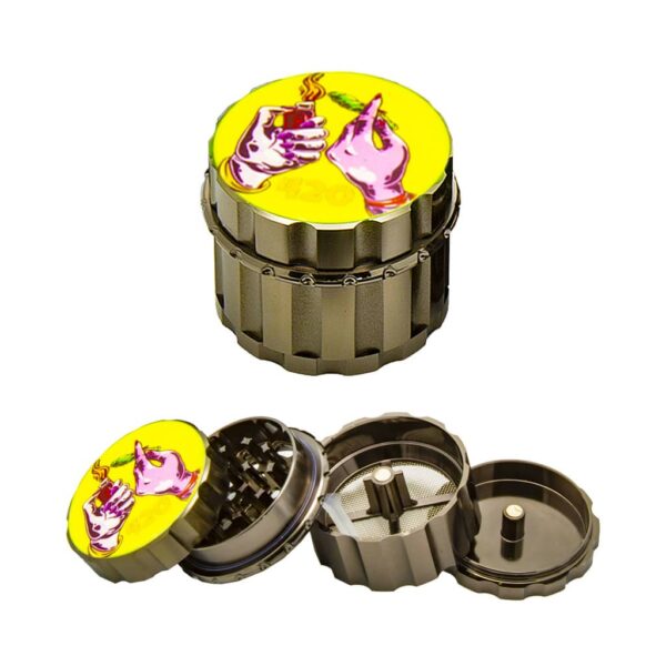 Metal Grinder - 4 Parts - Glow in the Dark Cannabis - Design D
