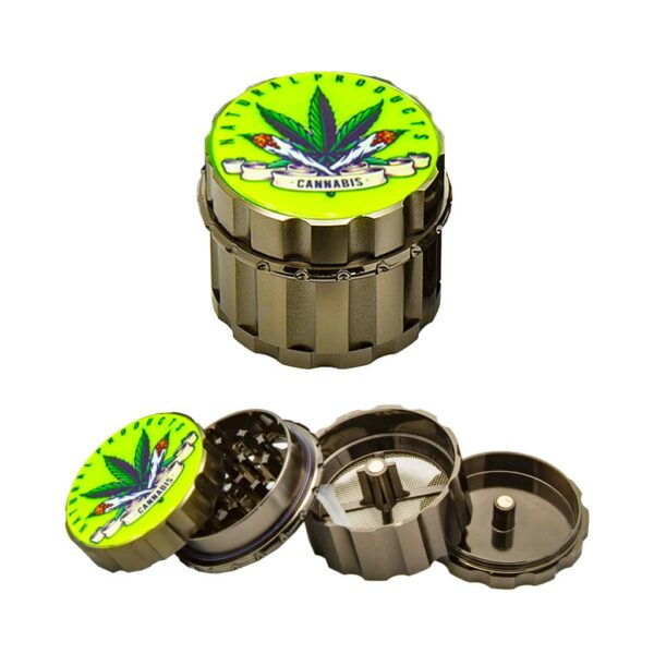Metal Grinder - 4 Parts - Glow in the Dark Cannabis - Design F