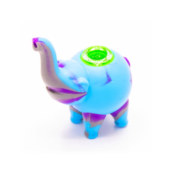 Silicone Pipe with Glass Burner - Elephant - Blue/Grey/Purple