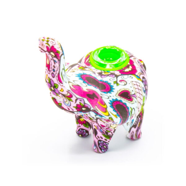 Silicone Pipe with Glass Burner - Elephant - Flowery