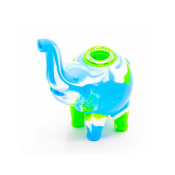 Silicone Pipe with Glass Burner - Elephant - Green/Blue