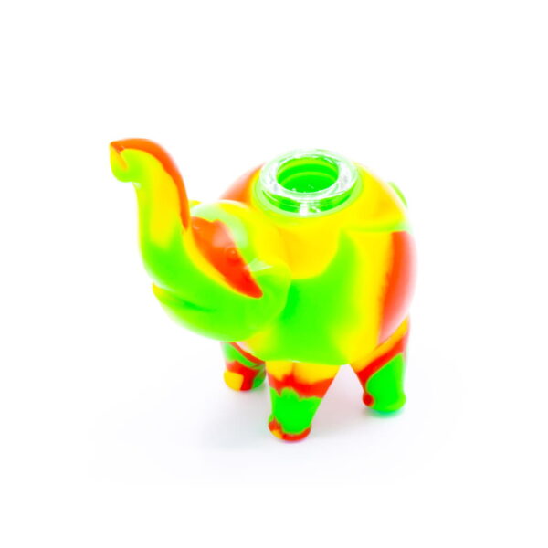 Silicone Pipe with Glass Burner - Elephant - Green/Red/Yellow