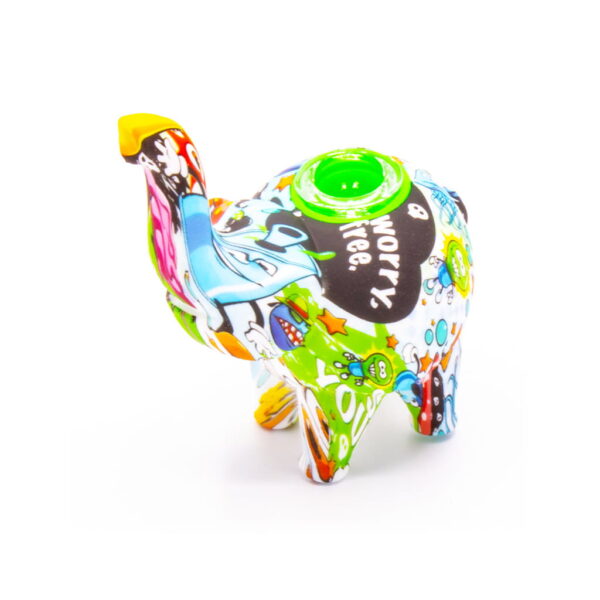 Silicone Pipe with Glass Burner - Elephant - Mushrooms