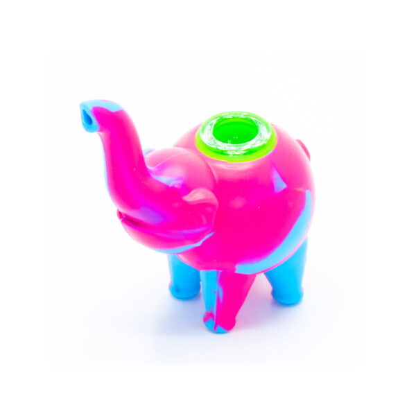 Silicone Pipe with Glass Burner - Elephant - Pink/Blue