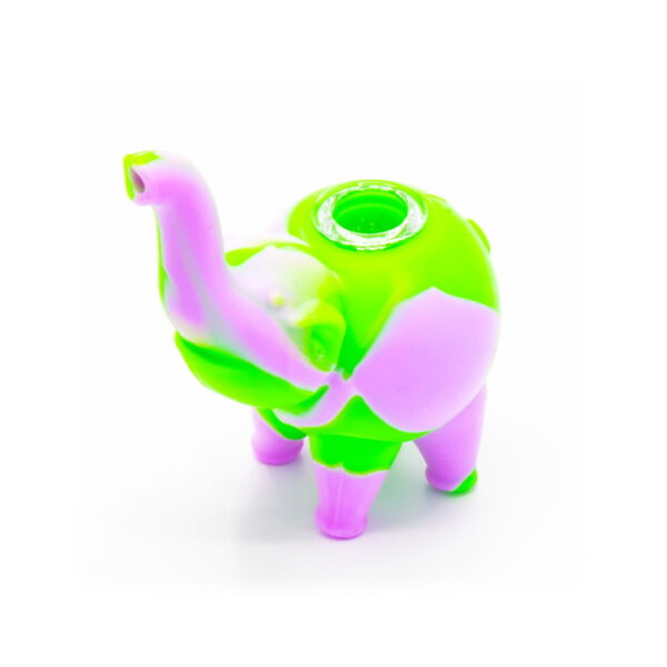 Silicone Pipe with Glass Burner - Elephant - Purple/Green