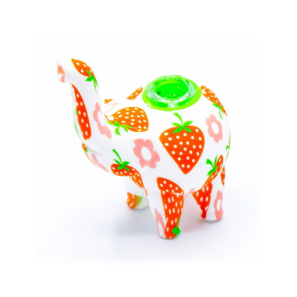 Silicone Pipe with Glass Burner - Elephant - Strawberries