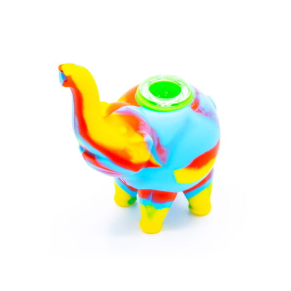 Silicone Pipe with Glass Burner - Elephant - Yellow/Red/Blue